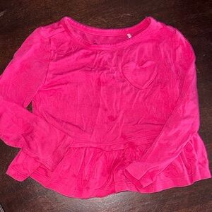 Little Sleepies Hot Pink Long-Sleeve Peplum Top with Heart Applique